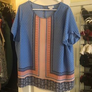 Liz Claiborne Women 0X Plus Size blouse top blue pink